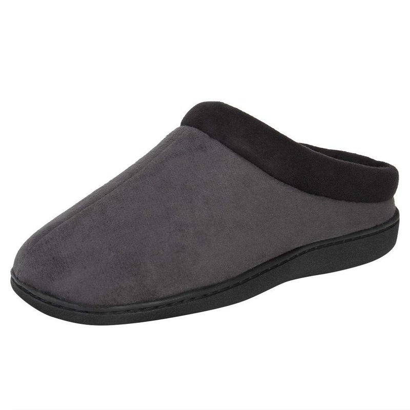 Hanes Men's Memory Foam Indoor/Outdoor Microsuede Clog Slipper Shoe, Grey, Large - Image 1